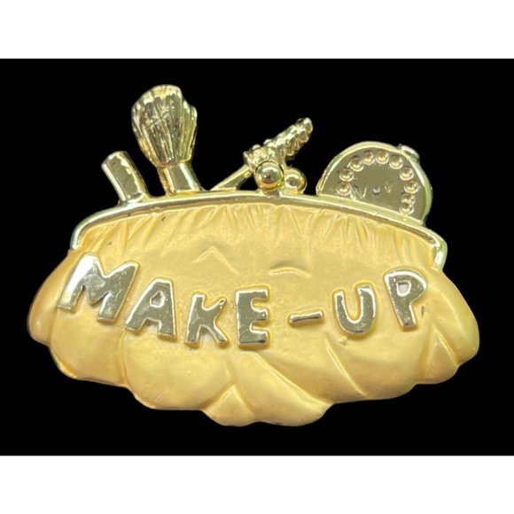 Vintage Make Up Artist Cosmetic Bag Brooch Pin 2-Tone Gift - Picture 1 of 4